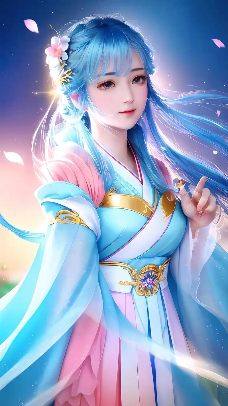 动漫壁纸 粉蓝汉服少女头像