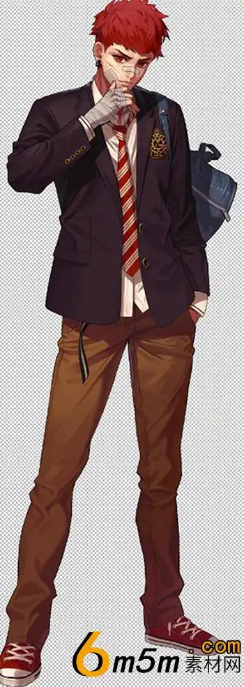 日系风格的痞帅男学生漫画角色png立绘,2d游戏角色素材,2d游戏素材