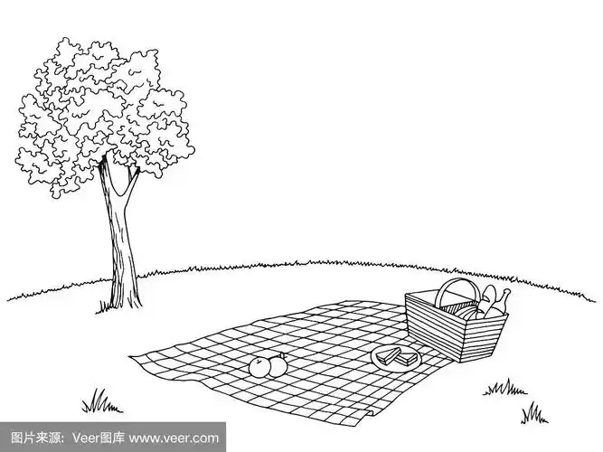 野餐图形黑白素描插图向量