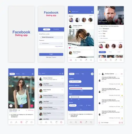 facebook dating 约会app ui concept .xd素材下载