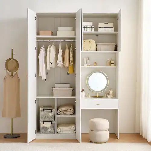 全友家居奶油风卧室法式衣橱多种组合半定制加高分区储物衣柜衣橱家具