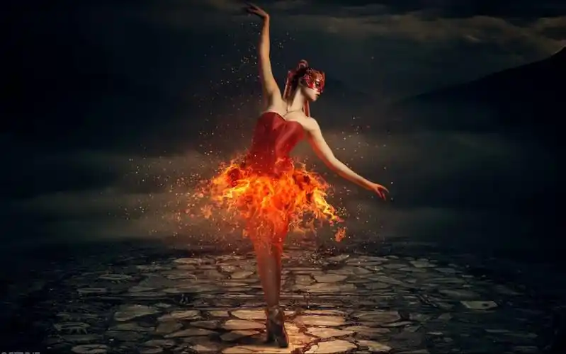 ps教程火焰中跳舞的女孩