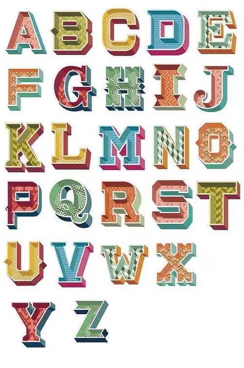 创意几何复古3d立体免抠英文字母设计素材