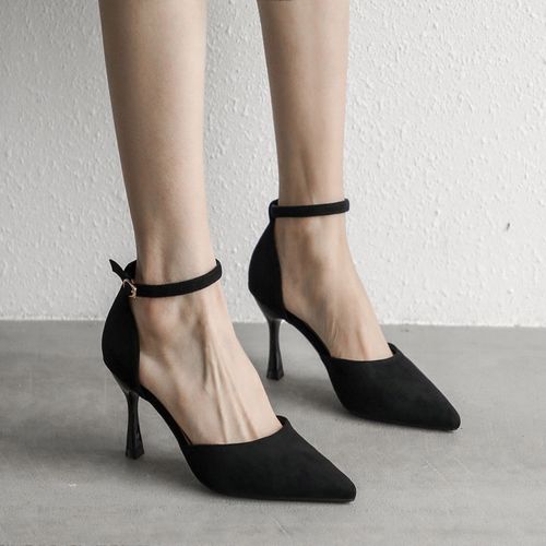 高跟鞋女细跟5cm百搭法式黑色职业中跟单鞋一字带404142大码女鞋
