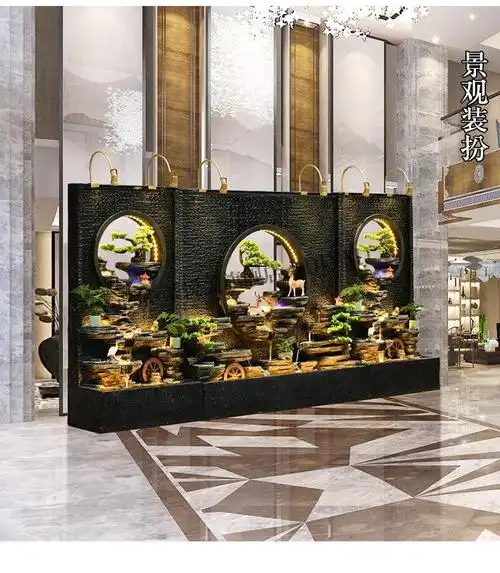 大型水幕墙流水屏风玄关隔断公司酒店鱼池喷泉庭院户外假山流水墙