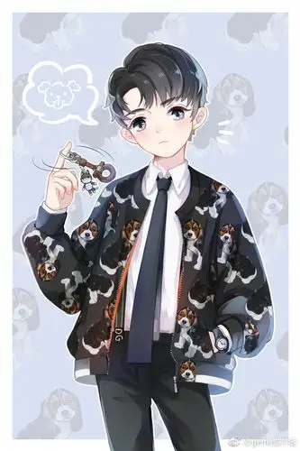 [tfboys][分享]180205 饭绘奶酷王俊凯一枚 身着印花小狗手拿猫咪钥匙