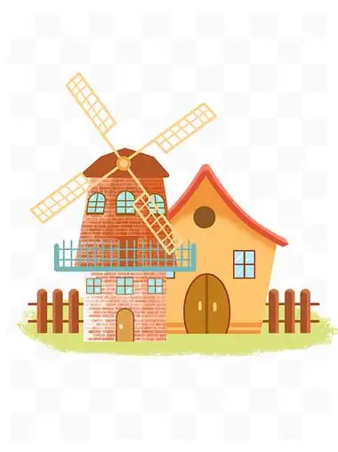 房子栅栏和风车插图