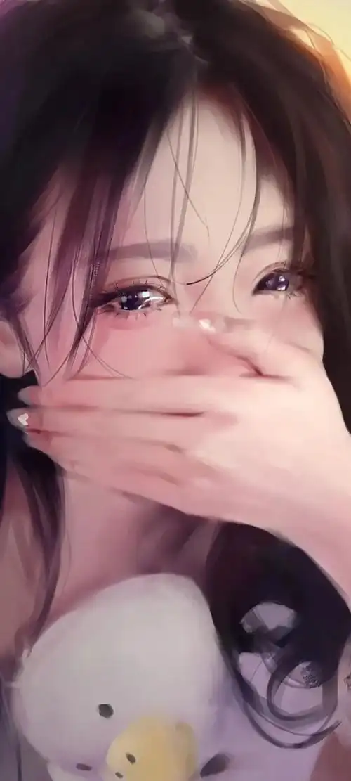 抱着鸭鸭捂住嘴眼泪盈眶美女哭泣手机壁纸
