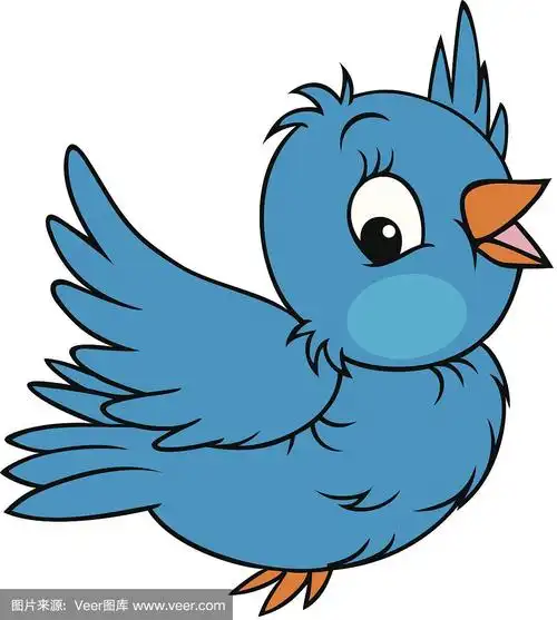 卡通画的一个快乐的蓝色的鸟与它的翅膀展开
