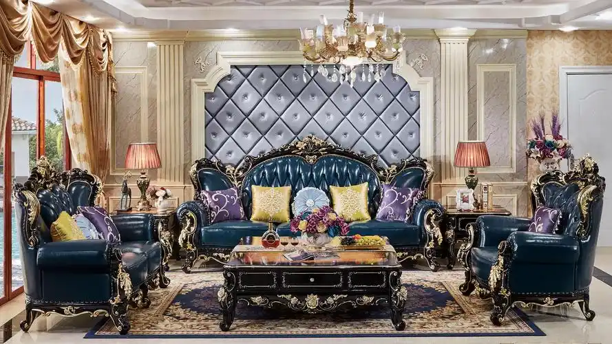 欧式豪华皮革客厅家具木沙发套装 - buy 木制沙发套,仿古设计客厅家具