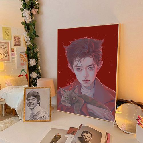 易烊千玺钻石画满钻新款抱猫咪插画小件5d卧室装饰十字绣手工diy