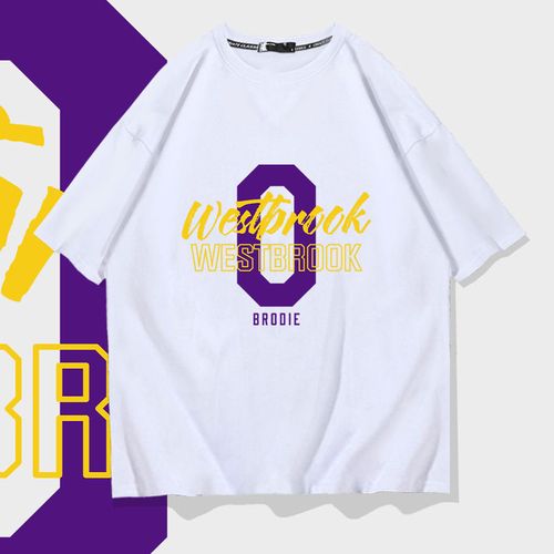 湖人队威斯布鲁克威少0号短袖t恤男夏季宽松篮球运动纪念紫金上衣