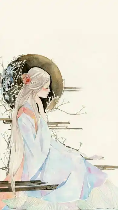 古风血眸银发女子戴半边面具