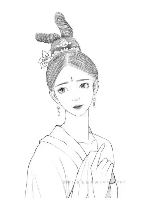 古风汉服人物手绘线稿!(120张效果图线稿合集)_中国