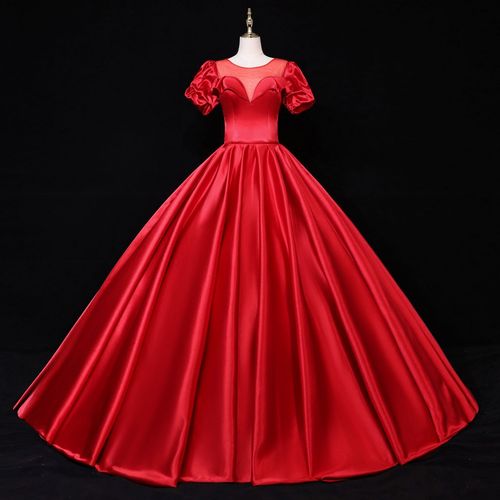 跨境2021新款新娘v领欧美彩色缎面宫廷梦幻公主蓬蓬裙婚纱晚礼服