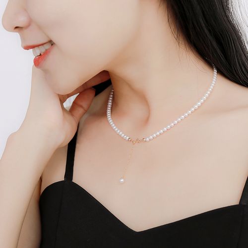 18k天然淡水珍珠项链小粒锁骨颈骨链夏钟楚曦颈饰