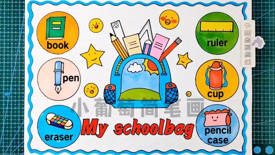版)/英语小报my schoolbag/四年级上册英语第二单元思维导图/我的书包