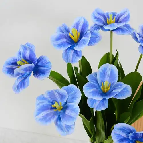 婚庆仿真花大花手感郁金香假花外贸郁金香蓝紫色婚礼布景手捧花