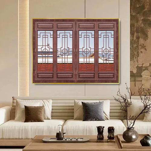 中式风景假窗户发光装饰画暗房茶室民宿酒店客房立体带灯窗景挂画