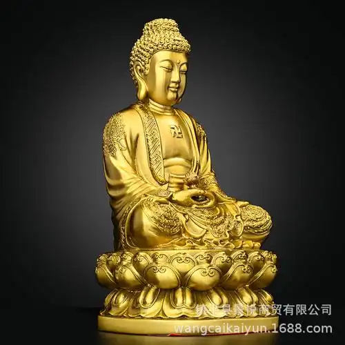 阿弥陀佛摆件纯铜坐莲花释迦牟尼佛祈福家用大号手捧莲花铜像