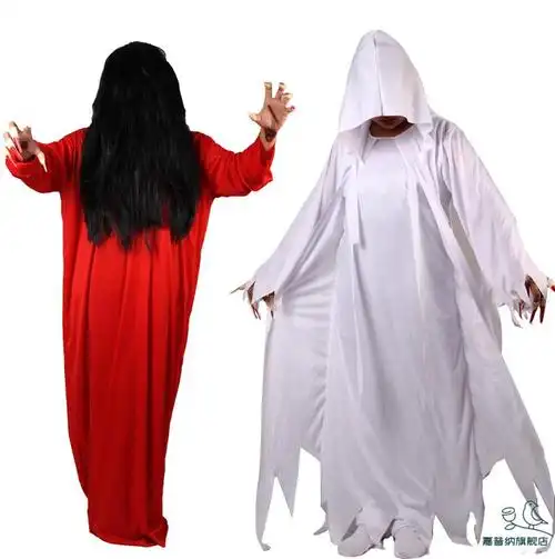 万圣节女鬼红衣贞子衣服笔仙吓人鬼屋扮鬼假发道具长发恐怖鬼服装伤疤