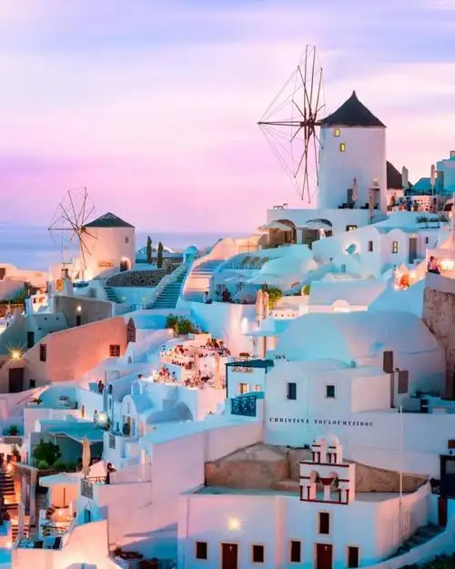 圣托里尼岛的日落爱琴海美景