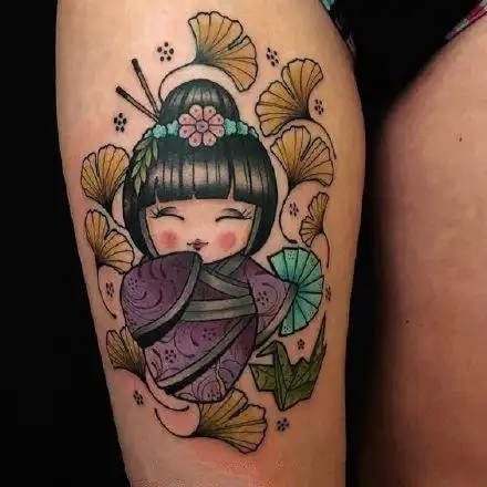 和风浴衣小娃娃 灵性且可爱的和服小日式艺伎纹身图案(8/8)