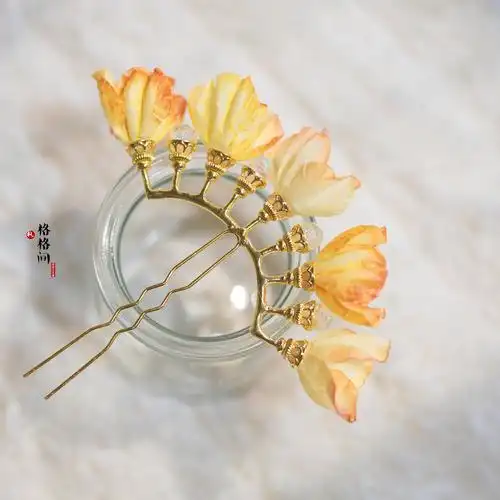 格格发簪头饰绢花发饰制发钗宋九排珍珠排簪发饰