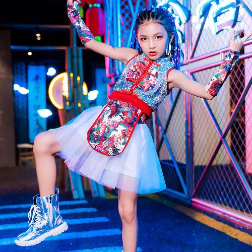 儿童潮服女童爵士舞蹈服装女孩童装模特套装少儿t台走秀国潮时装