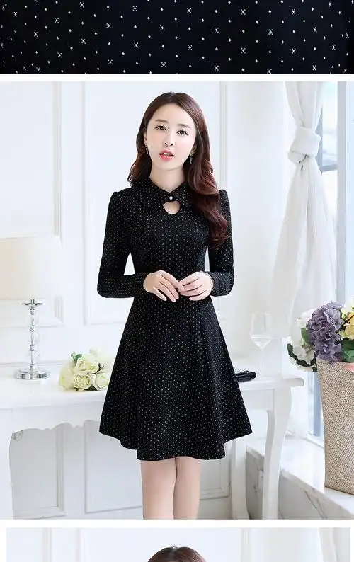 长袖连衣裙35岁到45春秋新款2018年显瘦女装秋装韩版修身时尚裙子