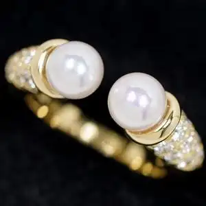 二手真品98新tiffany蒂芙尼18k黄金钻石珍珠戒指9号指环日本中古