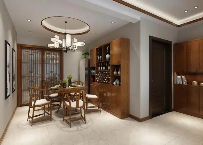 中式风格三居室餐厅吊顶装修效果图