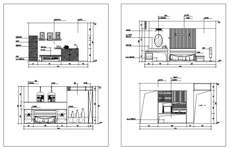 卧室经典分空间cad立面图库