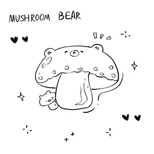 黑白简笔画之小熊蘑菇丨手绘ins风插画素材