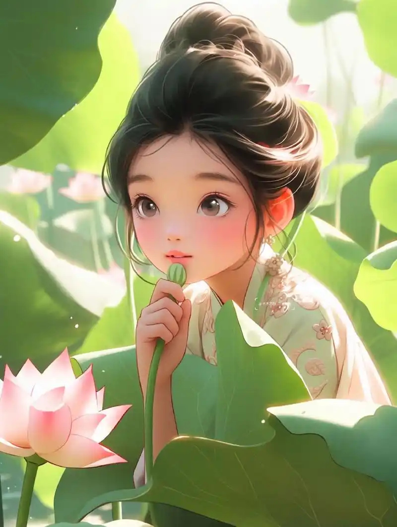 可爱的荷花女孩头像|古风汉服小女孩壁纸