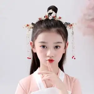 儿童汉服头饰全套古风女童演出跳舞流苏步摇对钗发冠女孩古装头饰