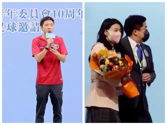 原创霍启山与众名媛同框对镜微笑表情呆萌手还放在一位美女的肩上