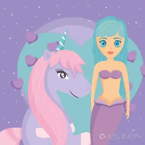 可爱的独角兽和美人鱼设计