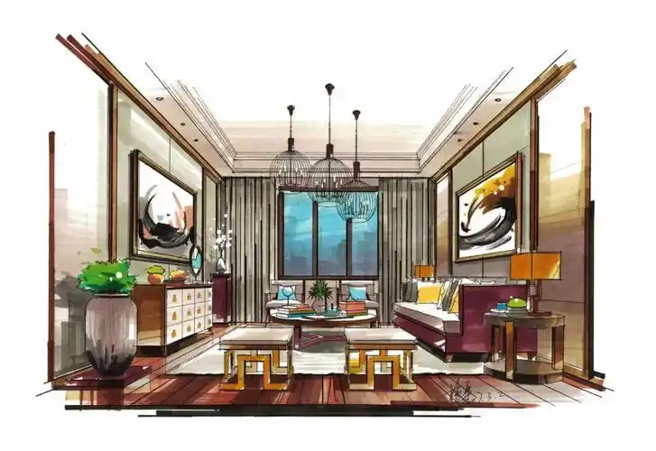 50张室内空间马克笔上色手绘高清电子稿