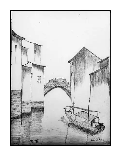 画个江南水乡满足一下心理对远行的渴望