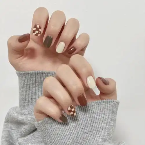 超薄时尚新款可拆卸穿戴甲成品 秋冬季美甲 气质显白棋盘格假指甲