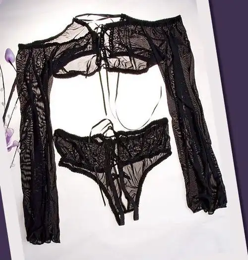 夜火 吉普赛三点式透视装黑色套装