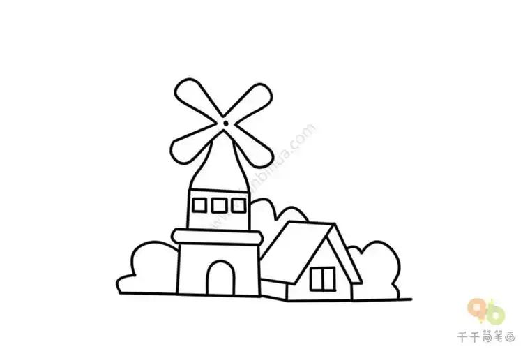 田里的风车图片_房子简笔画