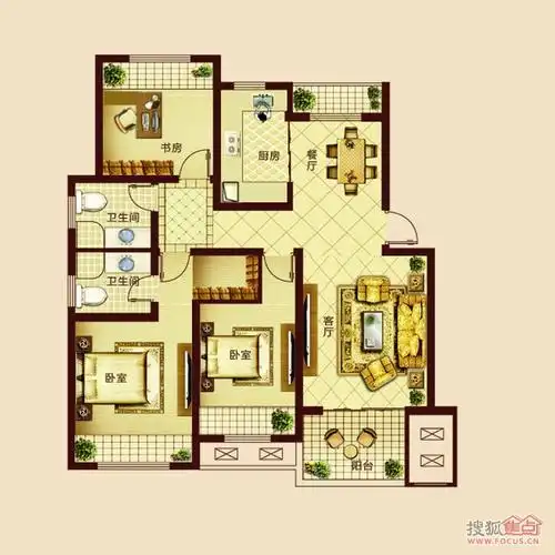 中央华府中央华府c 三室两厅两卫105-110㎡_中央华府户型图-淮安搜狐