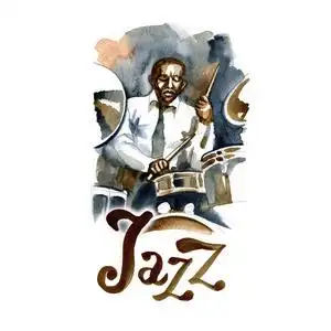 水彩的爵士乐队的鼓手.富有创意的人照片