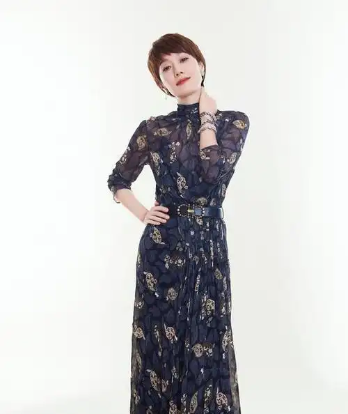 一袭透视银色礼服装现身的马伊琍,这次不再选择斜露肩款式,而是挑选了