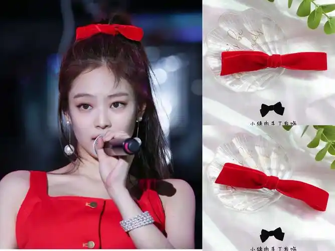 韩国ins发饰jennie同款大红色甜美发夹顶夹丝绒蝴蝶结少女顶夹