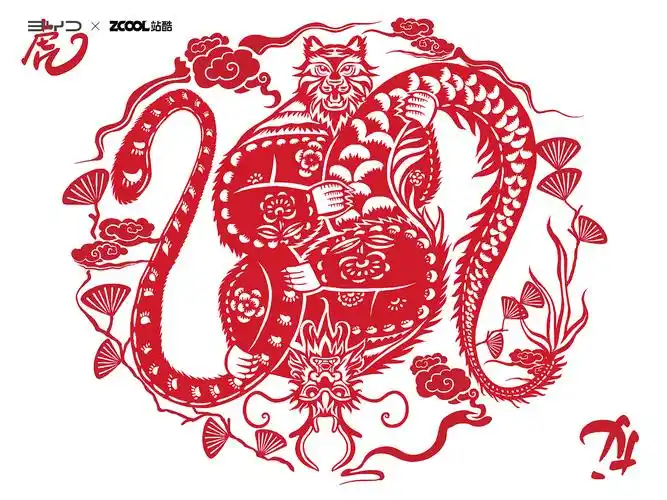 龙虎相拥 剪纸窗花纹样|平面|图案|qianer2 - 原创作品 - 站酷 (zcool