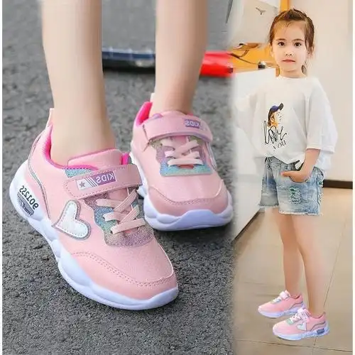 女童女孩休闲运动休闲爱心学生网面透气儿童鞋子帆布鞋