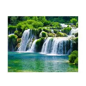 5d钻石画贴钻十字绣小幅山水风景画夏季夏天瀑布流水生财绿色树林